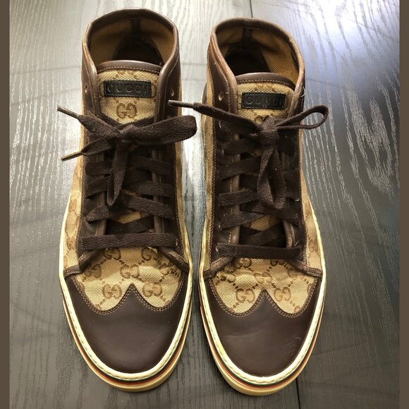Gucci Other - Gucci GG Wingtip Canvas High Top Sneakers Beige Brown 163236 9G Men’s US 10